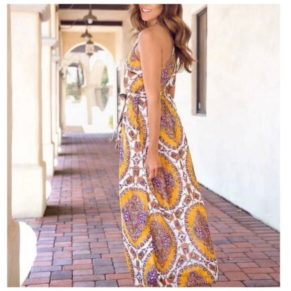 Anthropologie Akemi + Kin maxi dress Medium strappy gold blouson lightweight NWT - Picture 2 of 16